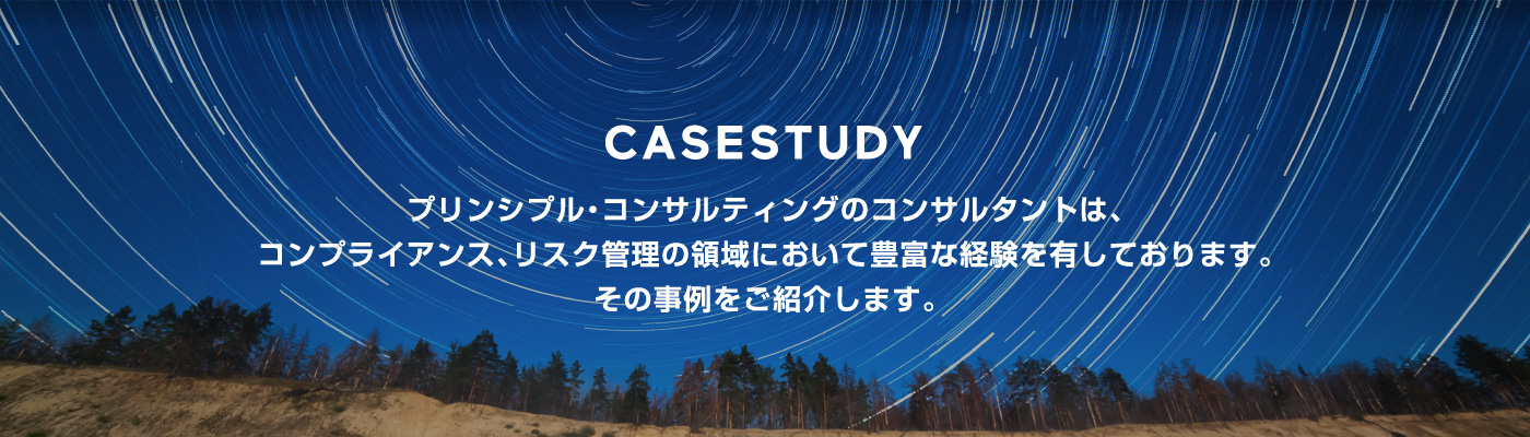 CASESTUDY  プリンシプル・コンサルティングのコンサルタントは、コンプライアンス、リスク管理の領域において豊富な経験を有しております。その事例をご紹介します。